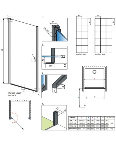 Душевая дверь Radaway Nes Black DWJ I Factory 80 L прозрачное