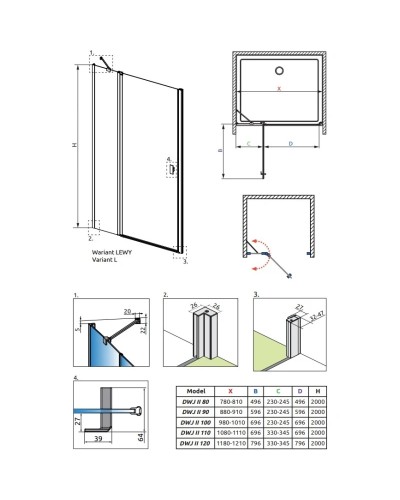 Душевая дверь Radaway Nes Black DWJ II 120 L прозрачное