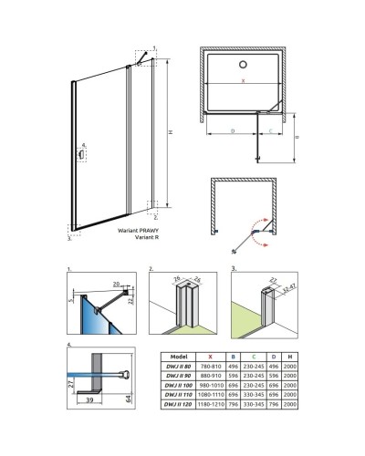 Душевая дверь Radaway Nes Black DWJ II 120 R прозрачное