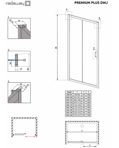 Душевая дверь Radaway Premium Plus DWJ 150 33343-01-01N профиль Хром стекло прозрачное