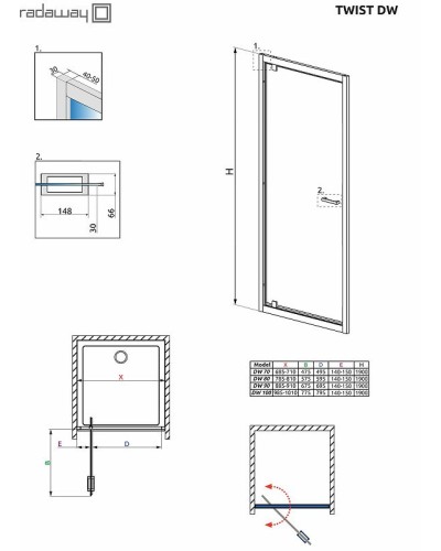 Душевая дверь Radaway Twist DW 100 382003-01 профиль Хром стекло прозрачное