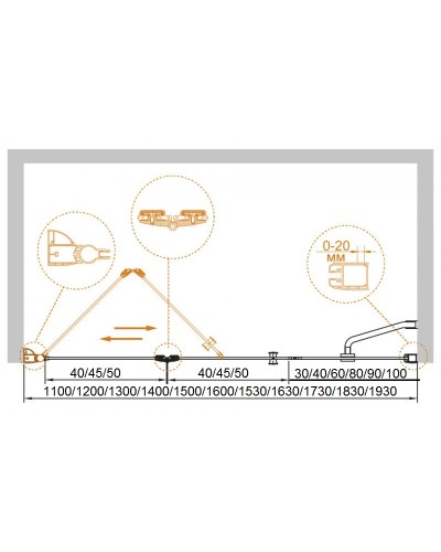 Душевая дверь в нишу CEZARES ELENA-W-BS-13-80+50/50-C-Cr
