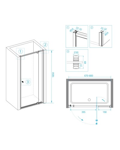 Душевая дверь 67-80 см RGW PA-02-B Passage 04080207-14 прозрачное