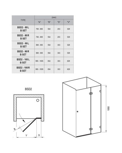 Душевая дверь 80 см Ravak Brilliant BSD2 A-R + B SET R 0UP4AA00Z1 + D01000A083 прозрачное