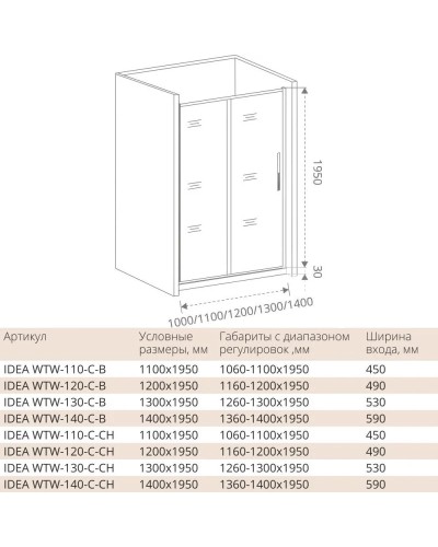 Душевая дверь 120 см Good Door Idea WTW-120-C-B прозрачное