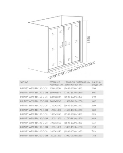 Душевая дверь 180 см Good Door Infinity WTW-TD-180-G-CH grape