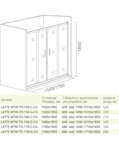 Душевая дверь 150 см Good Door Latte WTW-TD-150-C-WE прозрачное