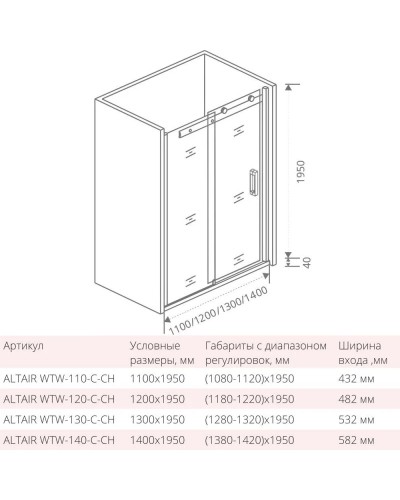Душевая дверь 110 см Good Door Altair WTW-110-C-CH прозрачное