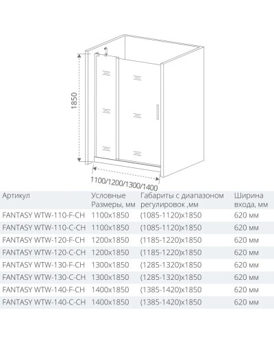 Душевая дверь 140 см Good Door Fantasy WTW-140-F-CH прозрачный с рисунком
