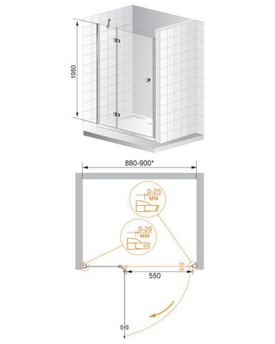 Душевая дверь в нишу Cezares VERONA-W-B-12-100-P-Cr-L профиль Хром стекло текстурное