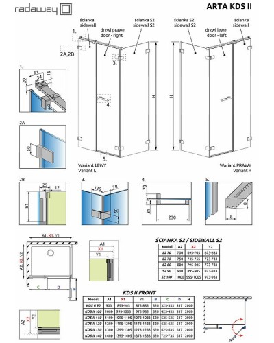 Душевая дверь Radaway Arta KDS II 53 386521-03-01R петли Хром стекло прозрачное