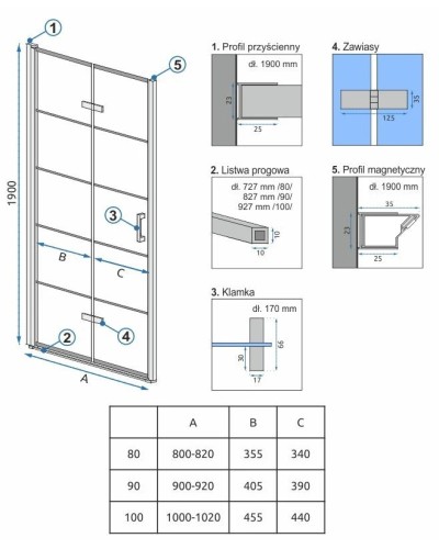 Душевая дверь 90 см Rea Molier REA-K8538 прозрачное
