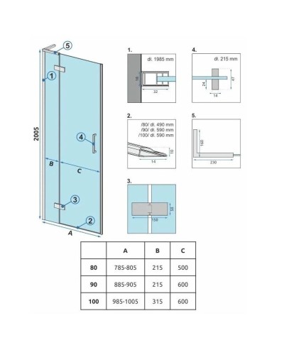 Душевая дверь 100 см Rea Hugo REA-K8413 прозрачное