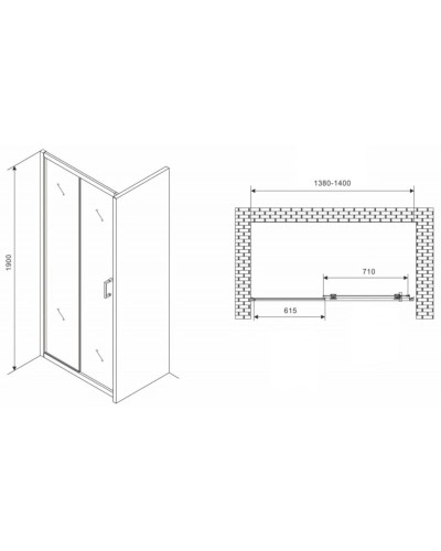Душевая дверь 140 см Abber Schwarzer Diamant AG30140B5 прозрачное