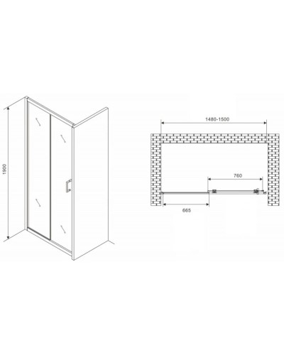 Душевая дверь 150 см Abber Schwarzer Diamant AG30150B5 прозрачное