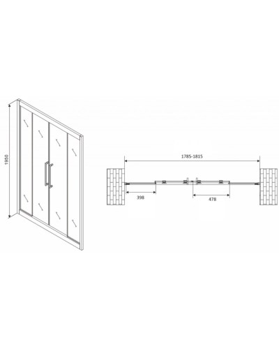 Душевая дверь 180 см Abber Schwarzer Diamant AG33180BH прозрачное