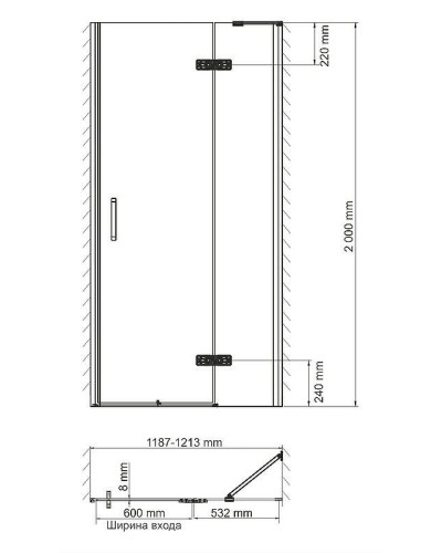 Душевая дверь WasserKRAFT Aller 120 R 10H05RBLACK MATT профиль Хром матовый стекло прозрачное