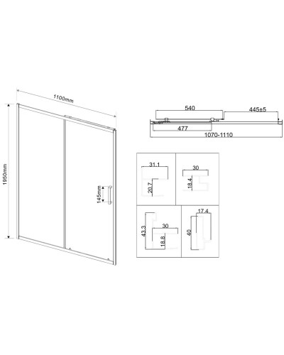 Душевая дверь 110 см Vincea City VDS-5CT110MT текстурное