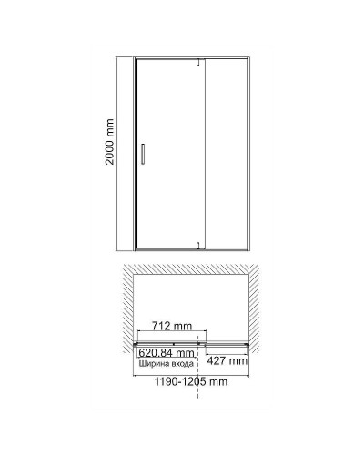 Душевая дверь WasserKRAFT Elbe 120 74P05 профиль Черный матовый стекло прозрачное