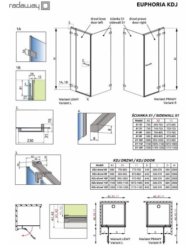 Душевая дверь Radaway Euphoria KDJ 60 383612-01L профиль Хром стекло прозрачное