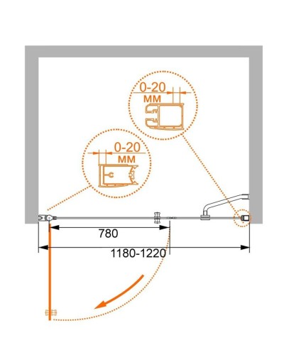 Душевая дверь в нишу Cezares ELENA-W-B-11-30+90-P-Cr-R профиль Хром стекло рифленое