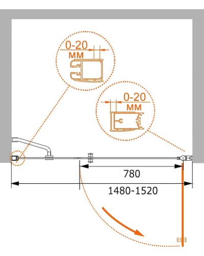 Душевая дверь Cezares Elena 150 ELENA-W-B-11-60+90-C-Cr профиль Хром стекло прозрачное
