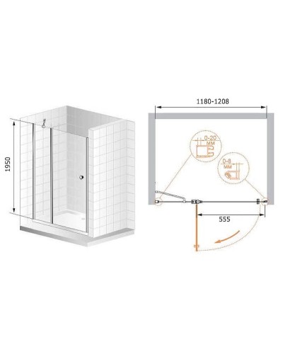 Душевая дверь Cezares Elena 120 ELENA-W-B-12-120-C-Cr профиль Хром стекло прозрачное