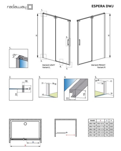 Душевая дверь Radaway Espera DWJ/KDJ 50 380495-01L профиль Хром стекло прозрачное