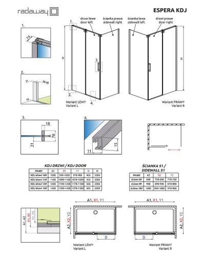 Душевая дверь Radaway Espera DWJ/KDJ 55 380545-01L профиль Хром стекло прозрачное