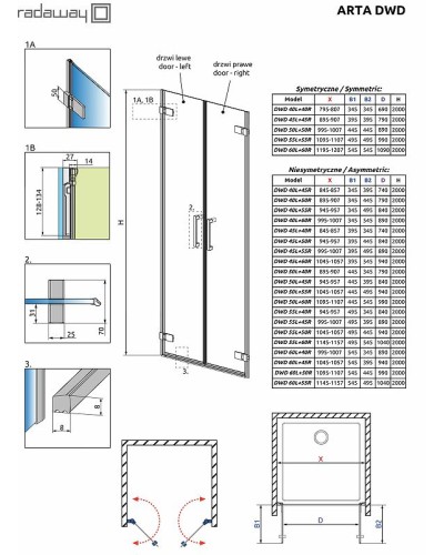 Душевая дверь Radaway Arta DWD 50 386032-03-01L профиль Хром стекло прозрачное