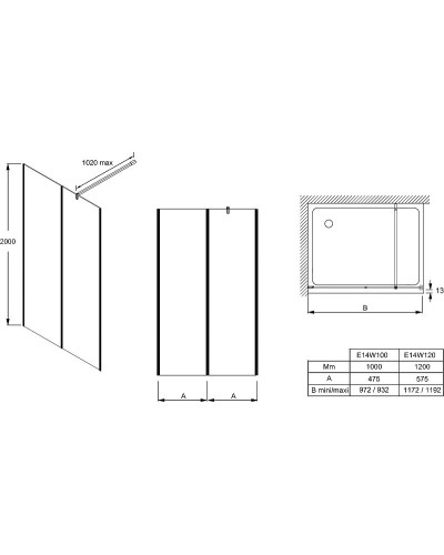 Душевая перегородка Jacob Delafon Serenity 100х200 E14W100-BLV профиль Черный стекло прозрачное