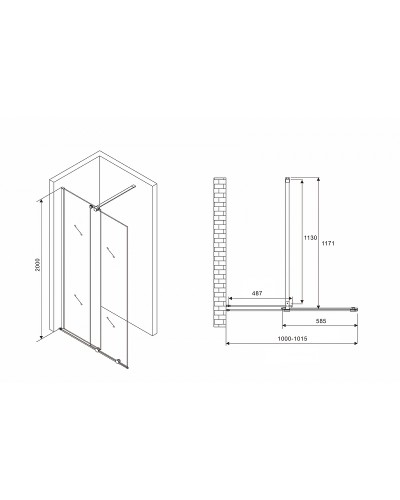 Душевая перегородка Abber Komfort 100 AG09100B профиль Черный стекло прозрачное