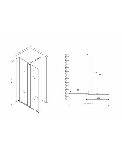 Душевая перегородка Abber Komfort 120 AG09120B профиль Черный стекло прозрачное
