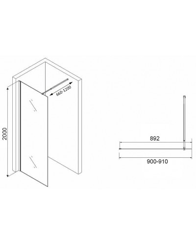 Душевая перегородка Abber Immer Offen 90 AG61091R8 профиль Черный стекло рифленое