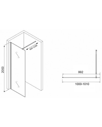 Душевая перегородка Abber Immer Offen 100 AG61101R8 профиль Черный стекло рифленое