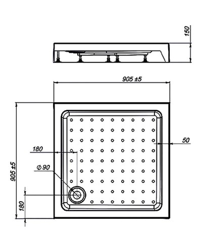 Акриловый поддон для душа Vincea VST-3AS-9090 90x90 с антискользящим покрытием