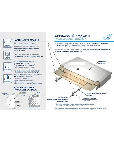 Акриловый поддон для душа RGW Acrylic STYLE-TR 90x90 16180599-11 Белый