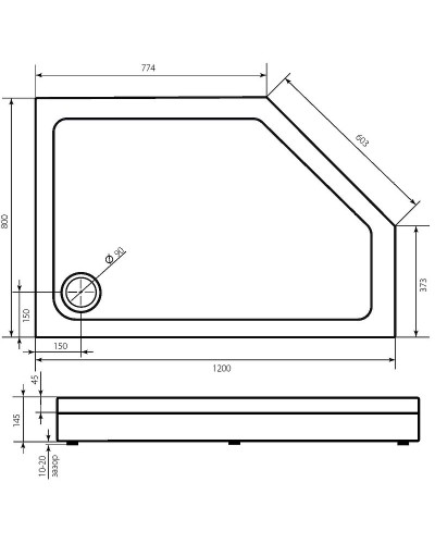 Акриловый поддон для душа Bas Пента 120х80 R ПН00065 Белый