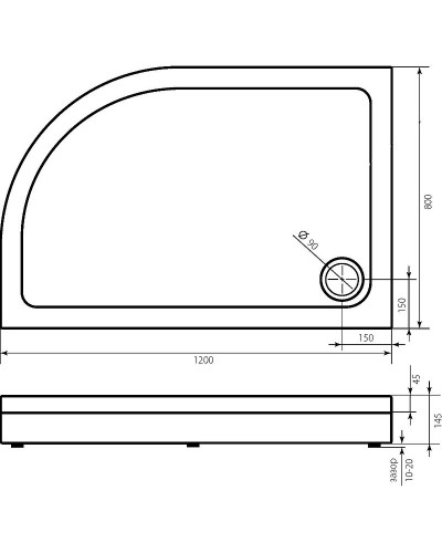Акриловый поддон для душа Bas Раунд 120х80 L ПН00069 Белый
