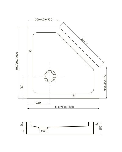Акриловый поддон для душа Veconi Tezeo TZ-53B 90x90 TZ53B-90-C5 Черный