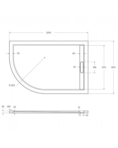 Душевой поддон из искусственного камня Cezares Tray AS 120x80 R TRAY-AS-RH-120/80-30-W-R Белый