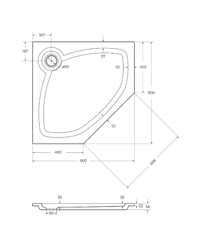 Душевой поддон из искусственного камня Cezares Tray S 90x90 TRAY-S-P-90-56-W Белый