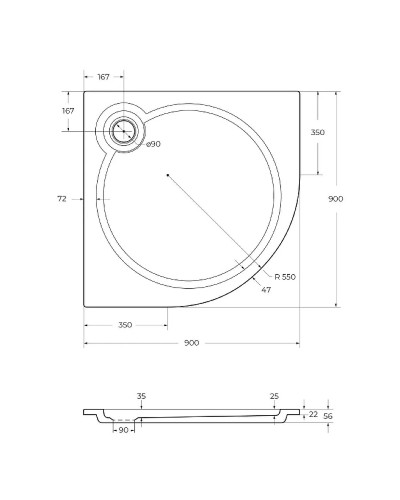 Душевой поддон из искусственного камня Cezares Tray S 90x90 TRAY-S-R-90-550-56-W Белый
