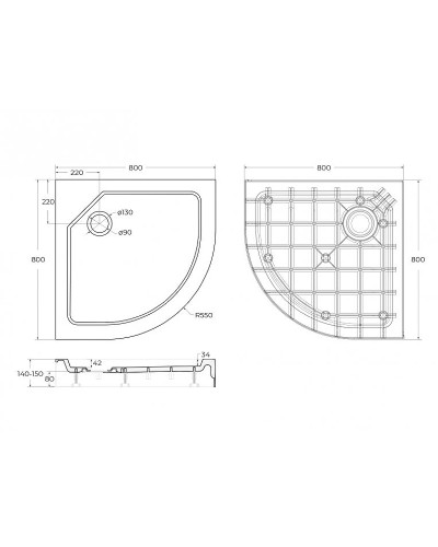 Душевой поддон из стеклокомпозита Cezares Tray SMC 80x80 TRAY-SMC-R-80-550-150-W Белый