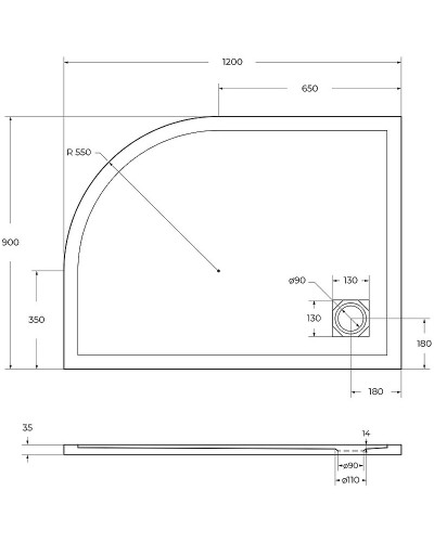 Душевой поддон из искусственного камня BelBagno Uno 120x90 L TRAY-MR-UNO-RH-120/90-550-35-W-L-CR Белый