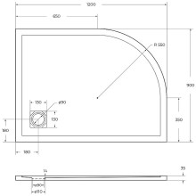 Душевой поддон из искусственного камня BelBagno Uno 120x90 R TRAY-MR-UNO-RH-120/90-550-35-W-R-CR Белый