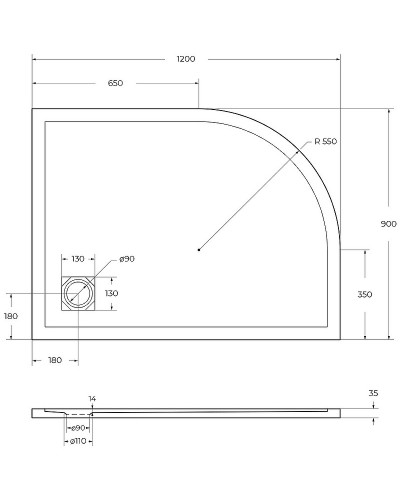 Душевой поддон из искусственного камня BelBagno Uno 120x90 R TRAY-MR-UNO-RH-120/90-550-35-W-R-CR Белый