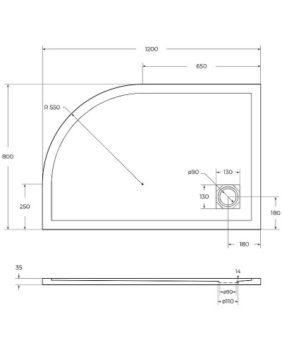 Душевой поддон из искусственного камня BelBagno Uno 120x80 L TRAY-MR-UNO-RH-120/80-550-35-W-L-CR Белый