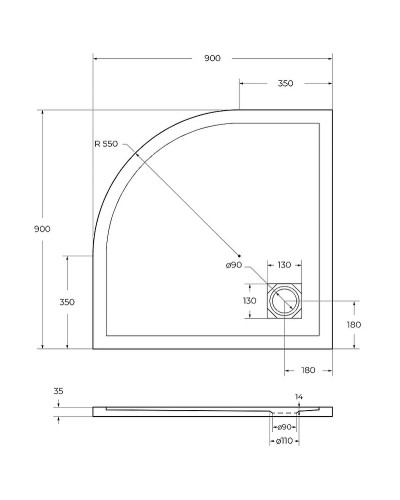 Душевой поддон из искусственного камня BelBagno Uno 90x90 TRAY-MR-UNO-R-90-550-35-NERO-CR Черный матовый