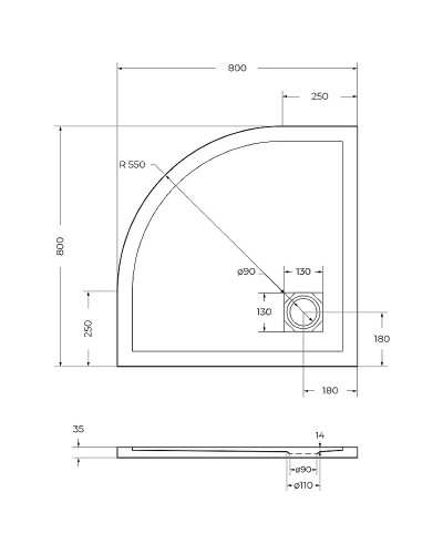 Душевой поддон из искусственного камня BelBagno Uno 80x80 TRAY-MR-UNO-R-80-550-35-W Белый